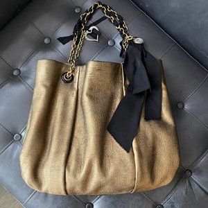 LANVIN PARIS GOLD METALLIC LEATHER TOTE BAG